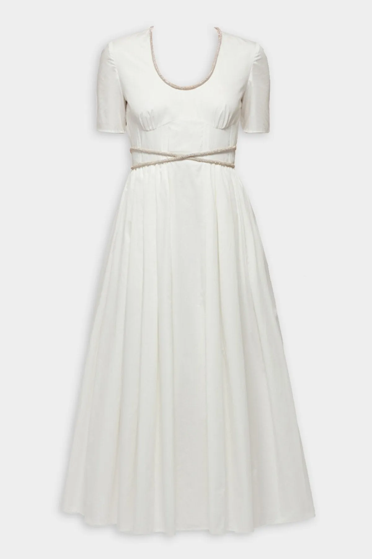 Cotton Diamante Trim Dress in White