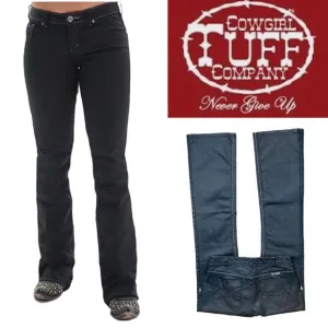 COWGIRL TUFF MID RISE BLACK COATED SILVER TOPSTITCH BOOTCUT JEANS **NWT**