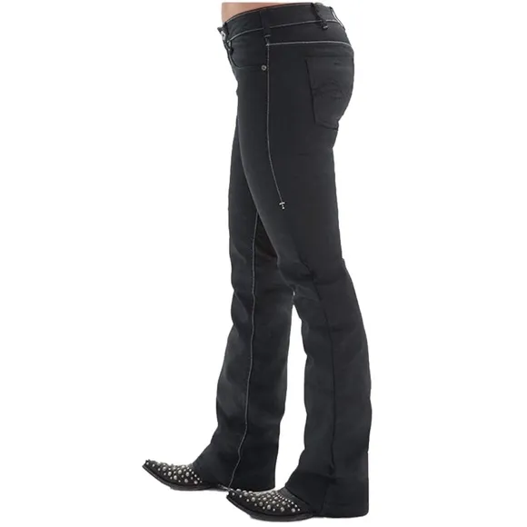 COWGIRL TUFF MID RISE BLACK COATED SILVER TOPSTITCH BOOTCUT JEANS **NWT**