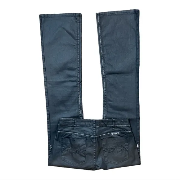 COWGIRL TUFF MID RISE BLACK COATED SILVER TOPSTITCH BOOTCUT JEANS **NWT**