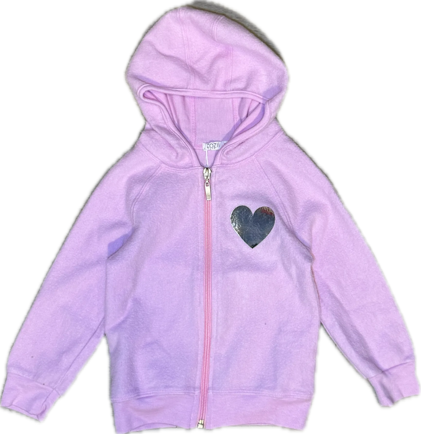 COZII- SILVER HEART L/S ZIP-UP HOODIE (candy pink)
