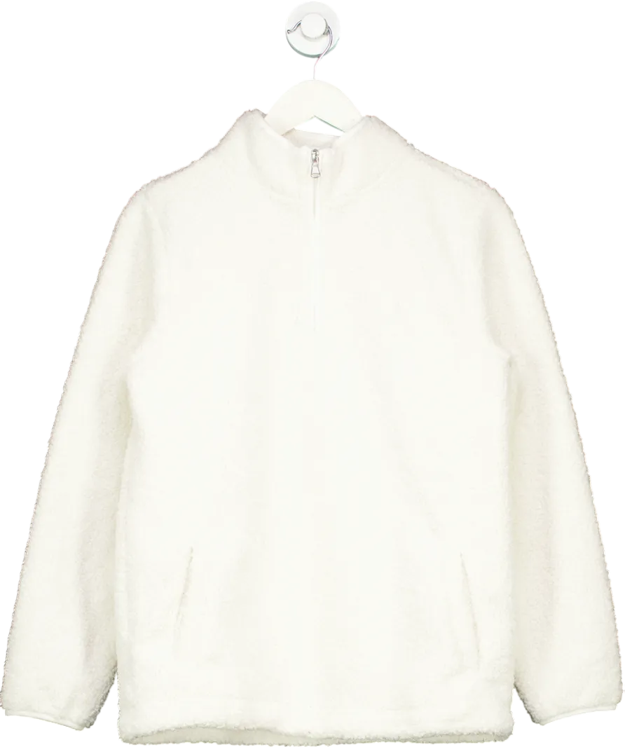 Crew Clothing Company White Borg Lounge Half Zip Sweatshirt In Marshmallow UK 8