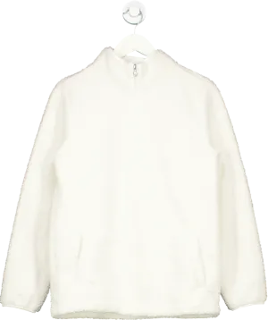 Crew Clothing Company White Borg Lounge Half Zip Sweatshirt In Marshmallow UK 8
