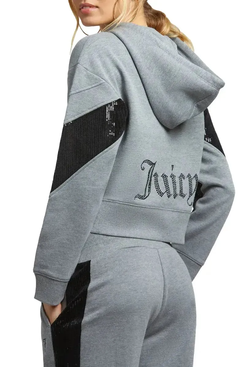 Crop Cotton Blend Fleece Hoodie in light grey