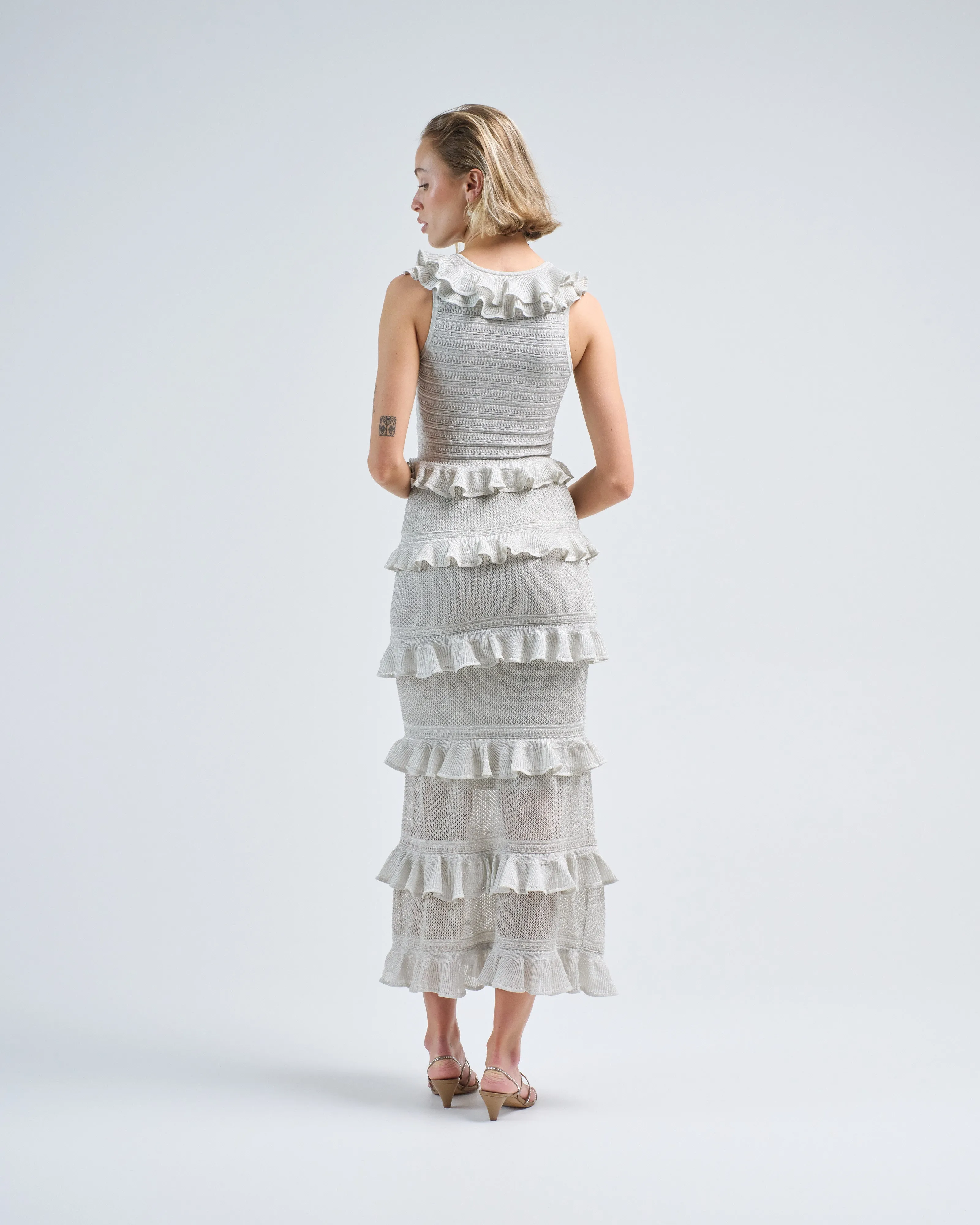 crush frilled v-neck midi