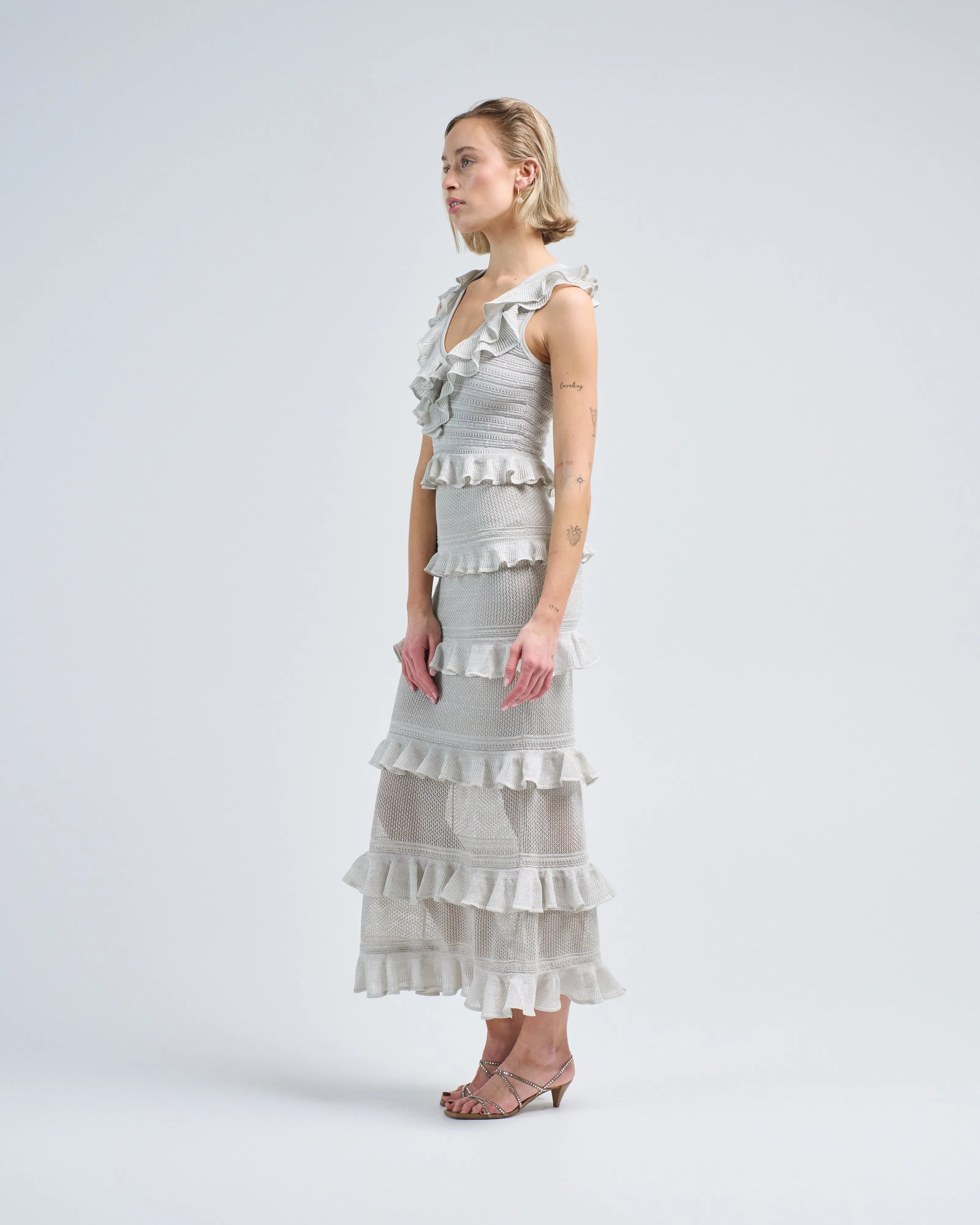 crush frilled v-neck midi