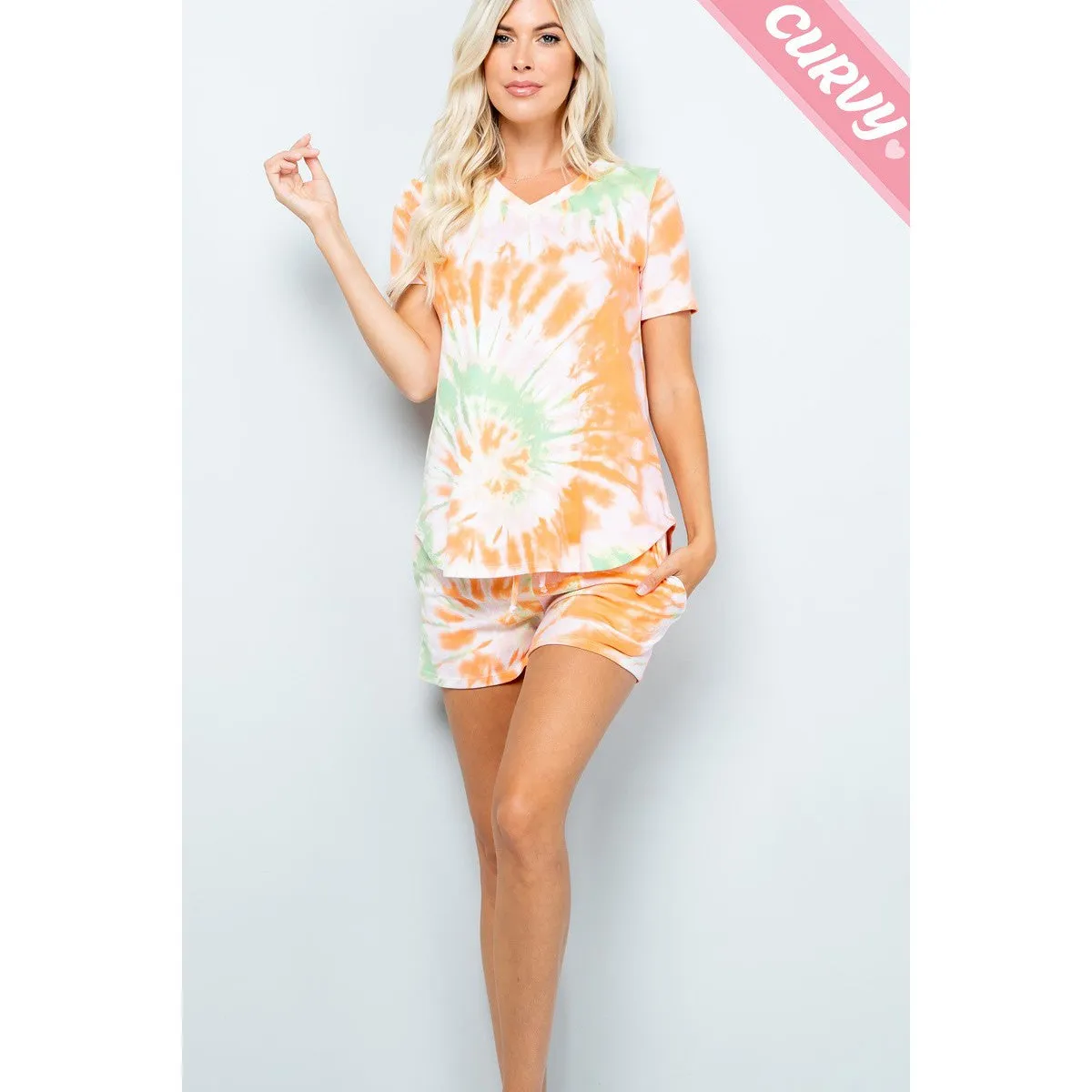 Curvy Casual Tie Dye Top in Orange