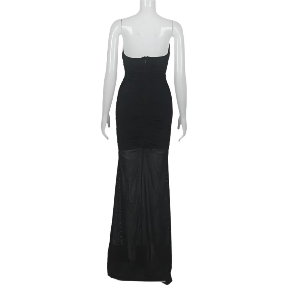 Deep Plunge Rosette Strapless Dress