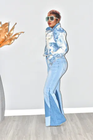 Denim Blocked Flared Jeans