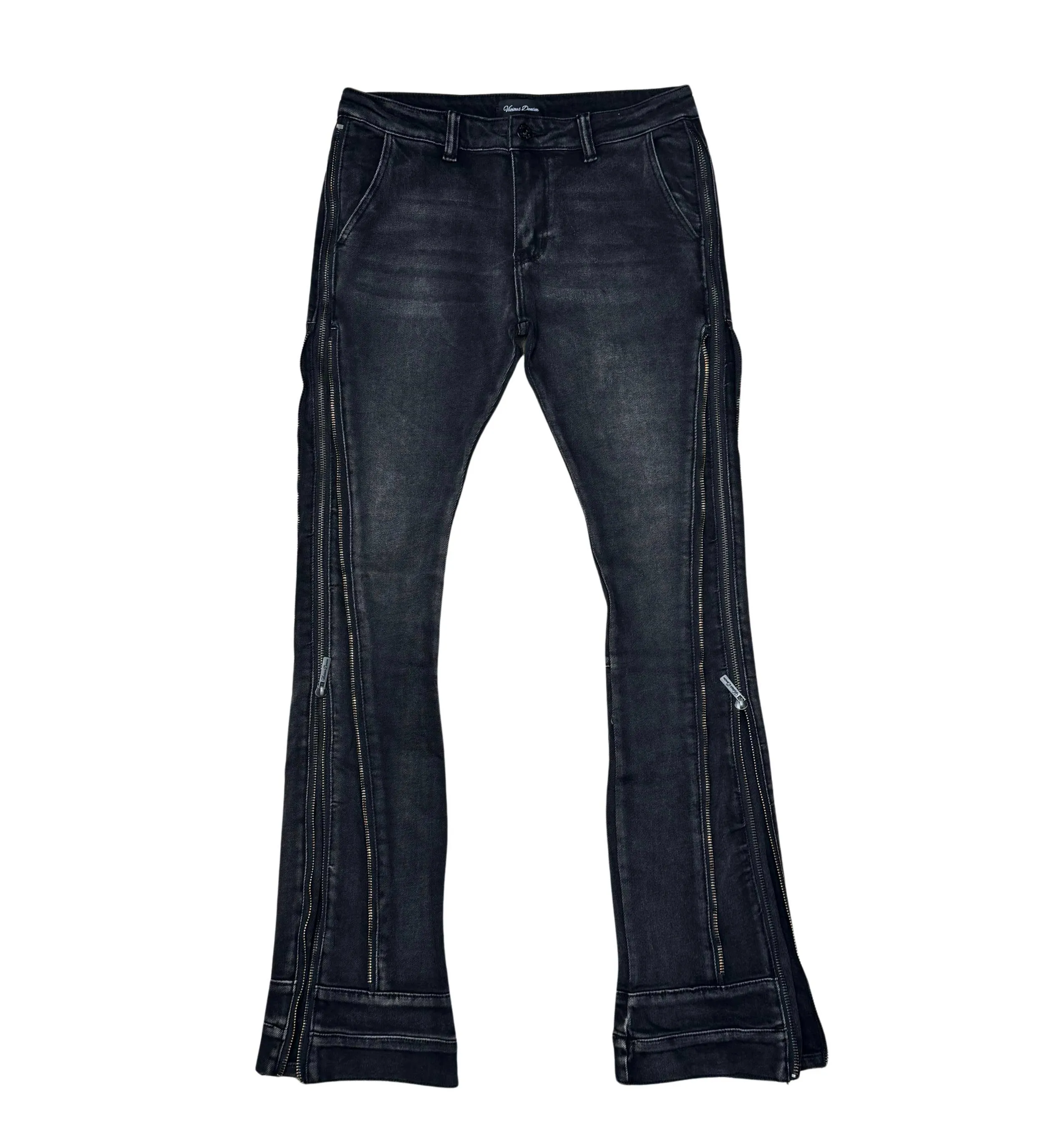 Denim jeans / multi zippers / flared fit pant