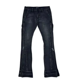 Denim jeans / multi zippers / flared fit pant