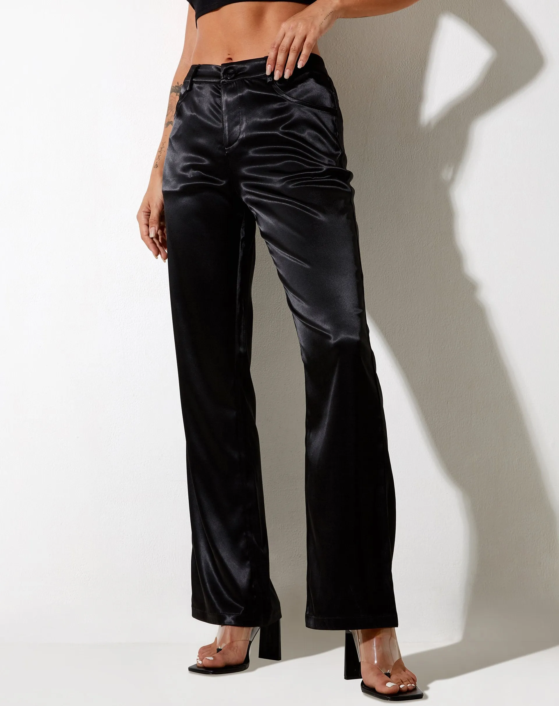 Desta Trouser in Satin Black Fantasia Diamante