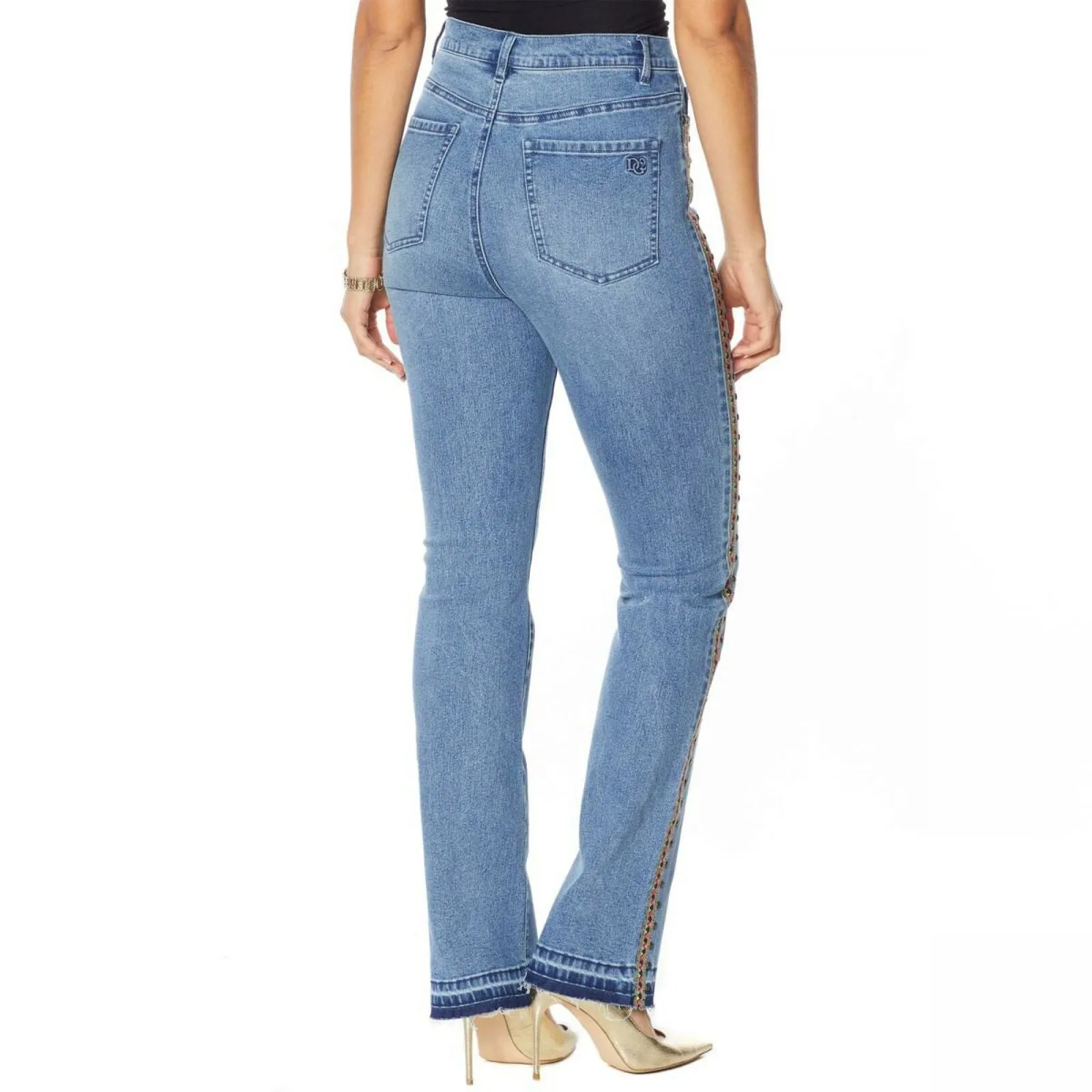 DG2 by Diane Gilman Side Embroidered Studded Boot Cut Jeans Plus 18W Midtone