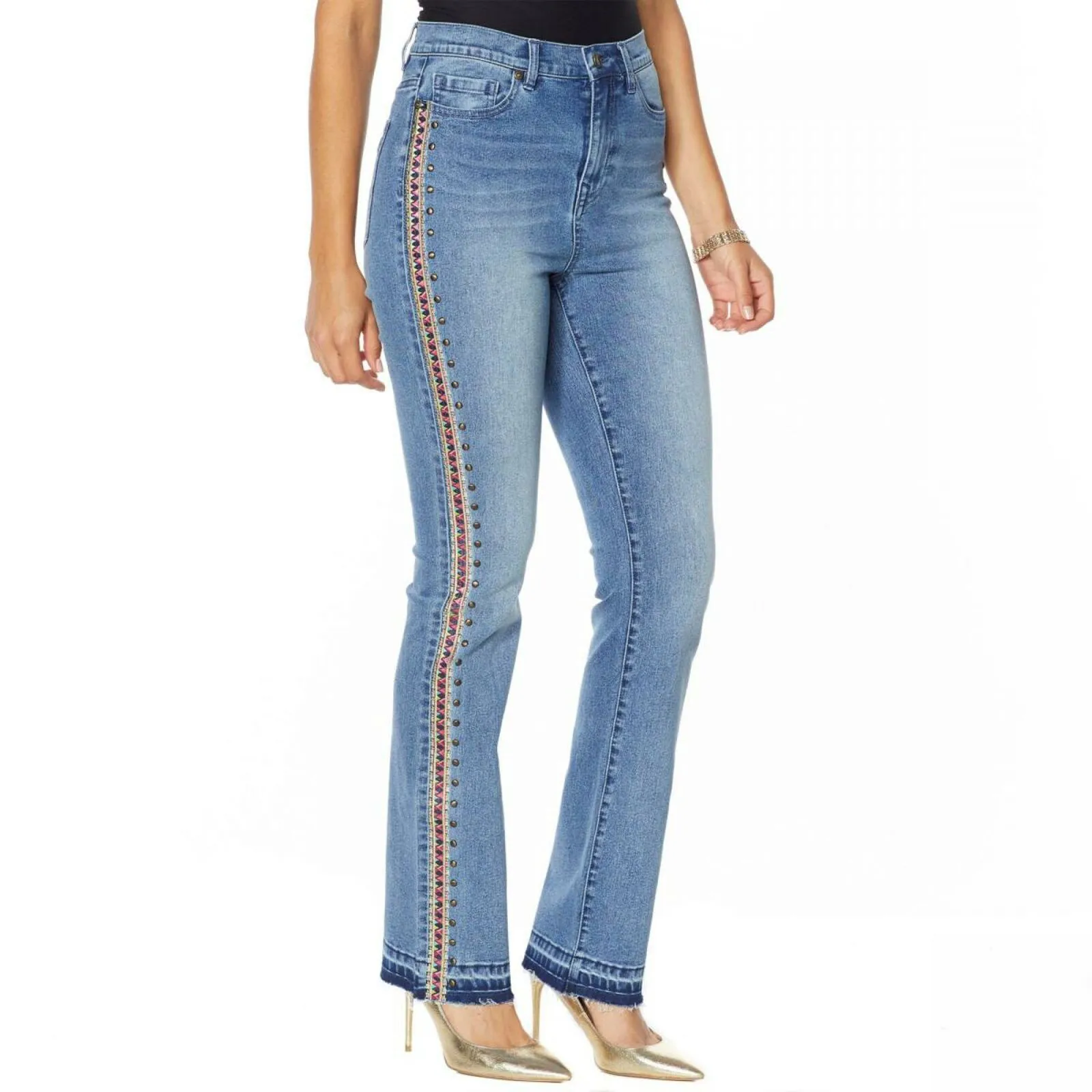 DG2 by Diane Gilman Side Embroidered Studded Boot Cut Jeans Plus 18W Midtone