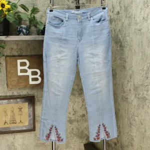 DG2 by Diane Gilman Women's Embroidered Cropped Slit Boot Cut Jeans Chambray 12