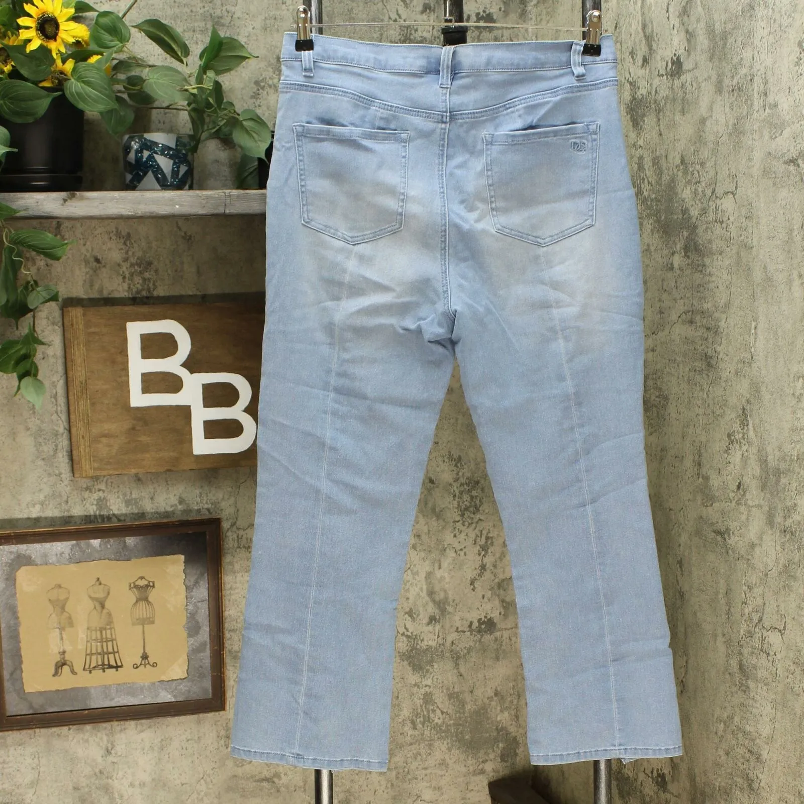 DG2 by Diane Gilman Women's Embroidered Cropped Slit Boot Cut Jeans Chambray 12