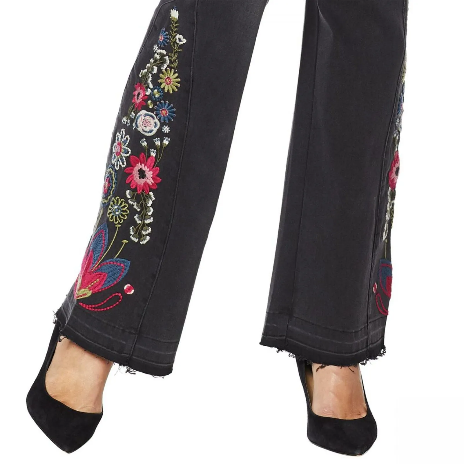 DG2 by Diane Gilman Women's Petite Virtual Stretch Embroidered Flare Jeans
