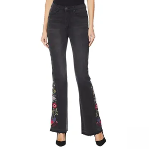 DG2 by Diane Gilman Women's Petite Virtual Stretch Embroidered Flare Jeans