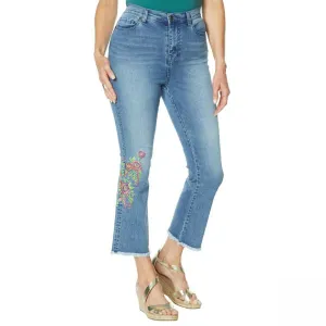 DG2 by Diane Gilman Women's Plus Size Embroidered Kick Flare Crop Jeans