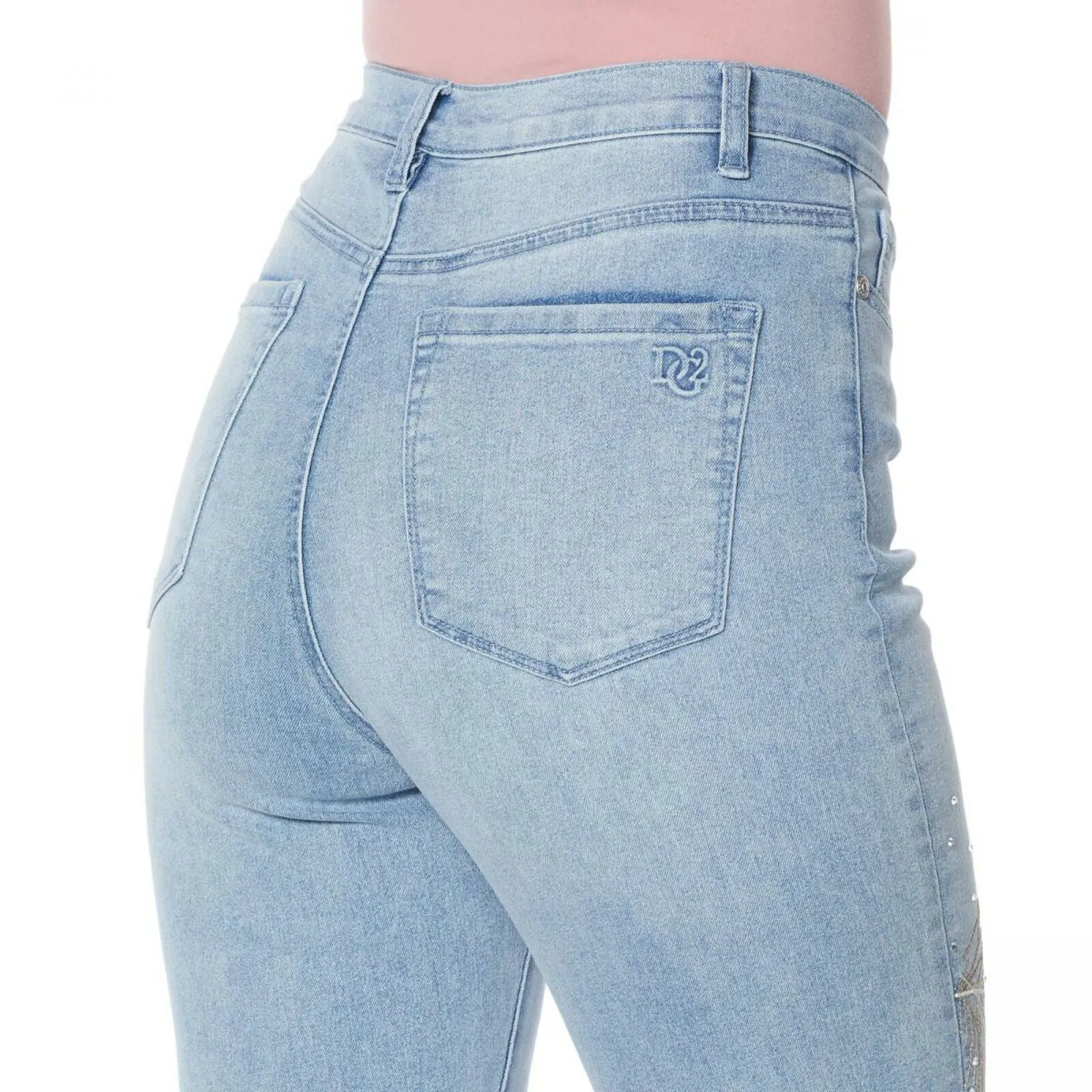 DG2 by Diane Gilman Women's Plus Size Peacock Embellished Boot Cut Jeans