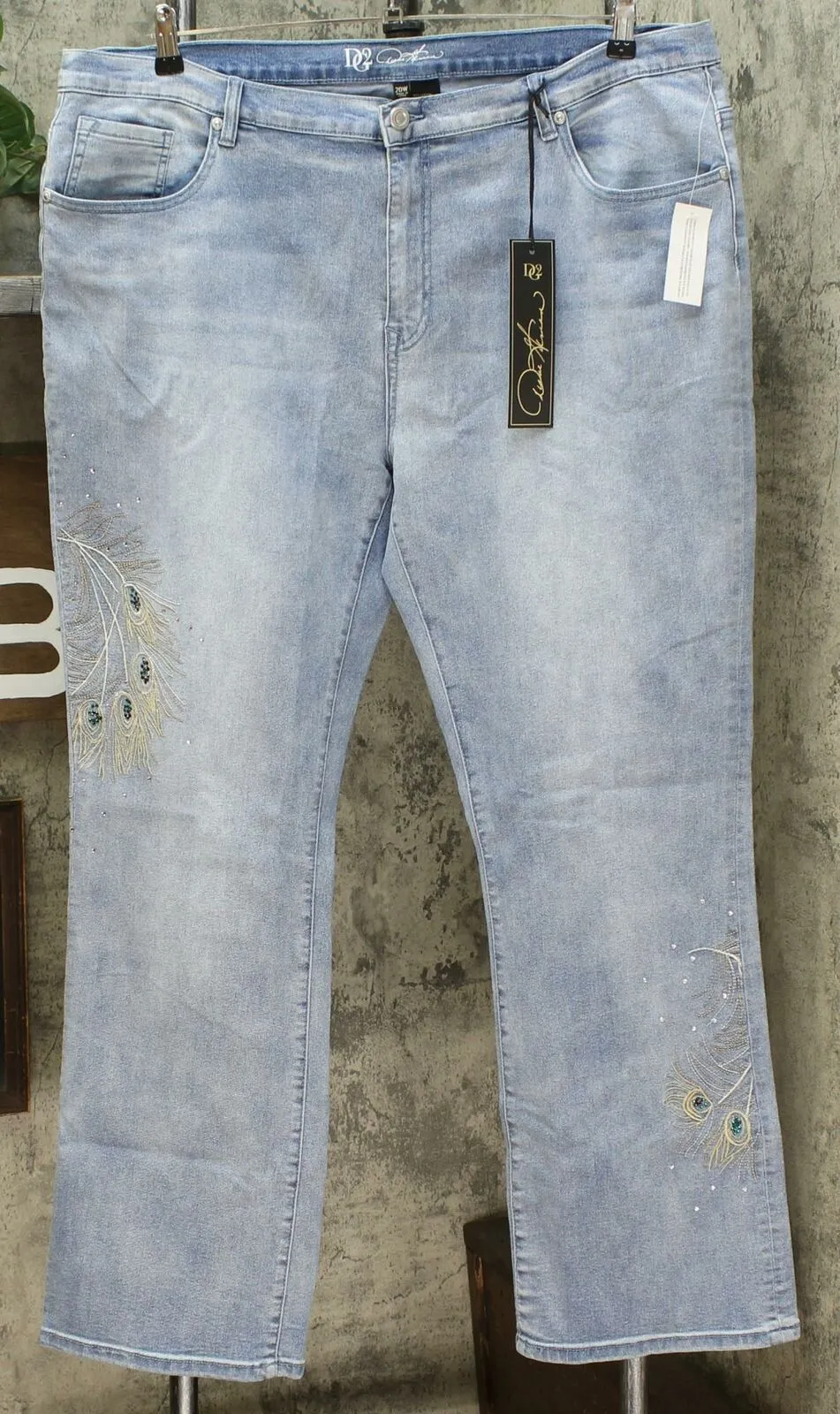 DG2 by Diane Gilman Women's Plus Size Peacock Embellished Boot Cut Jeans