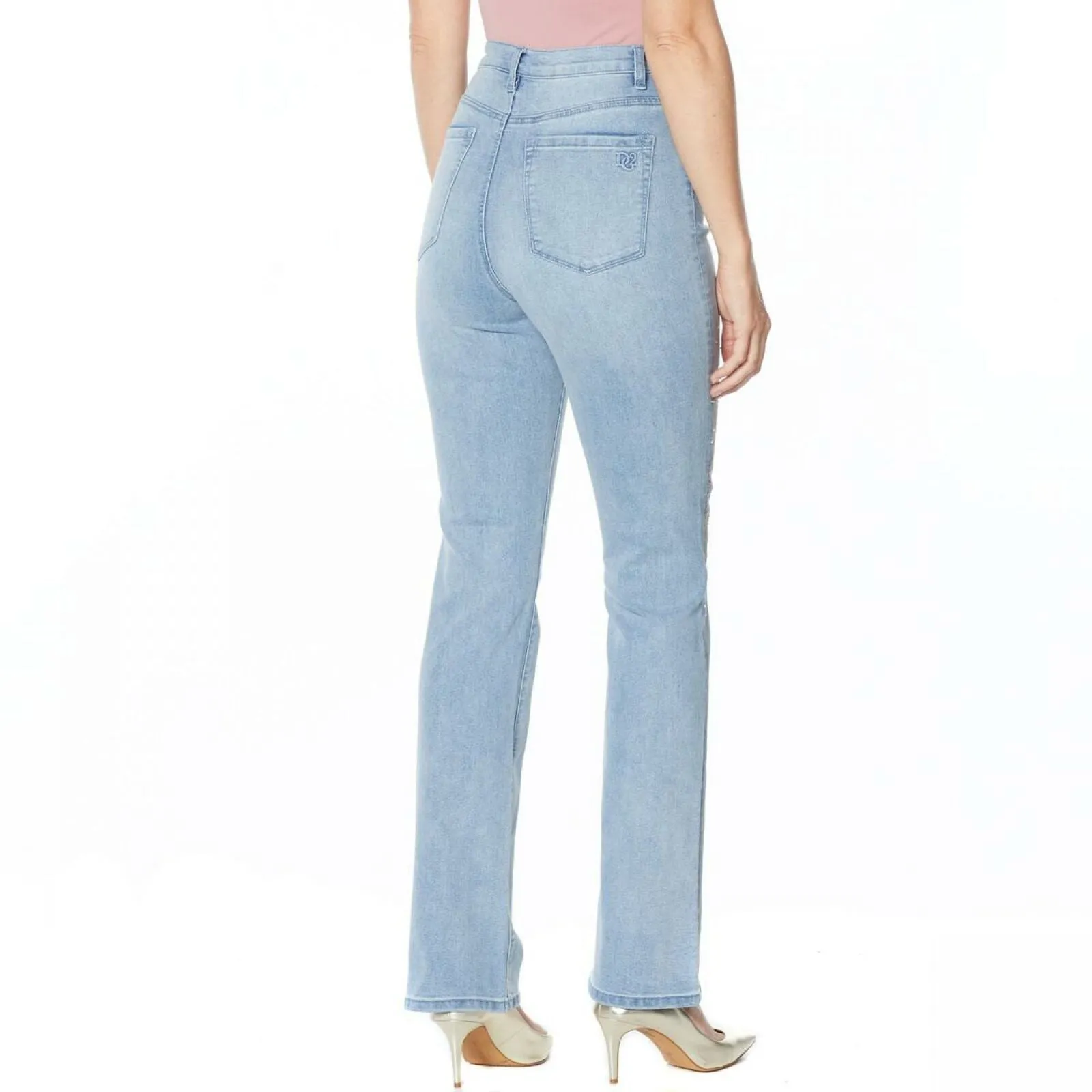 DG2 by Diane Gilman Women's Plus Size Peacock Embellished Boot Cut Jeans