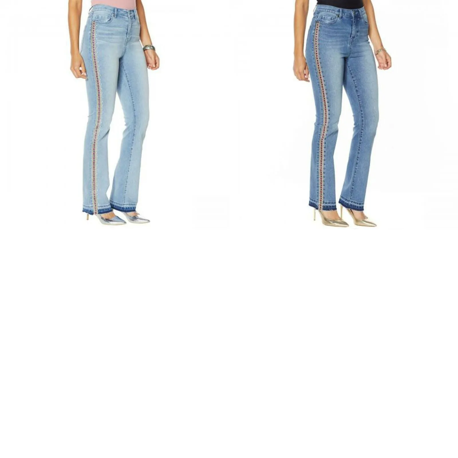 DG2 by Diane Gilman Women's Side Embroidered Studded Boot Cut Jeans