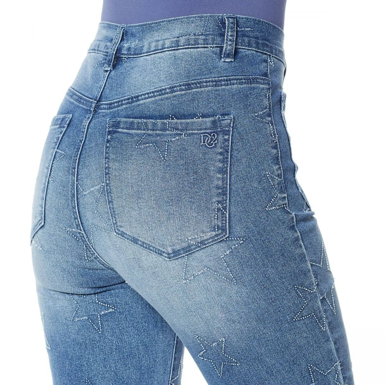 DG2 by Diane Gilman Women's Tall Star Needlepunch Cropped Jeans