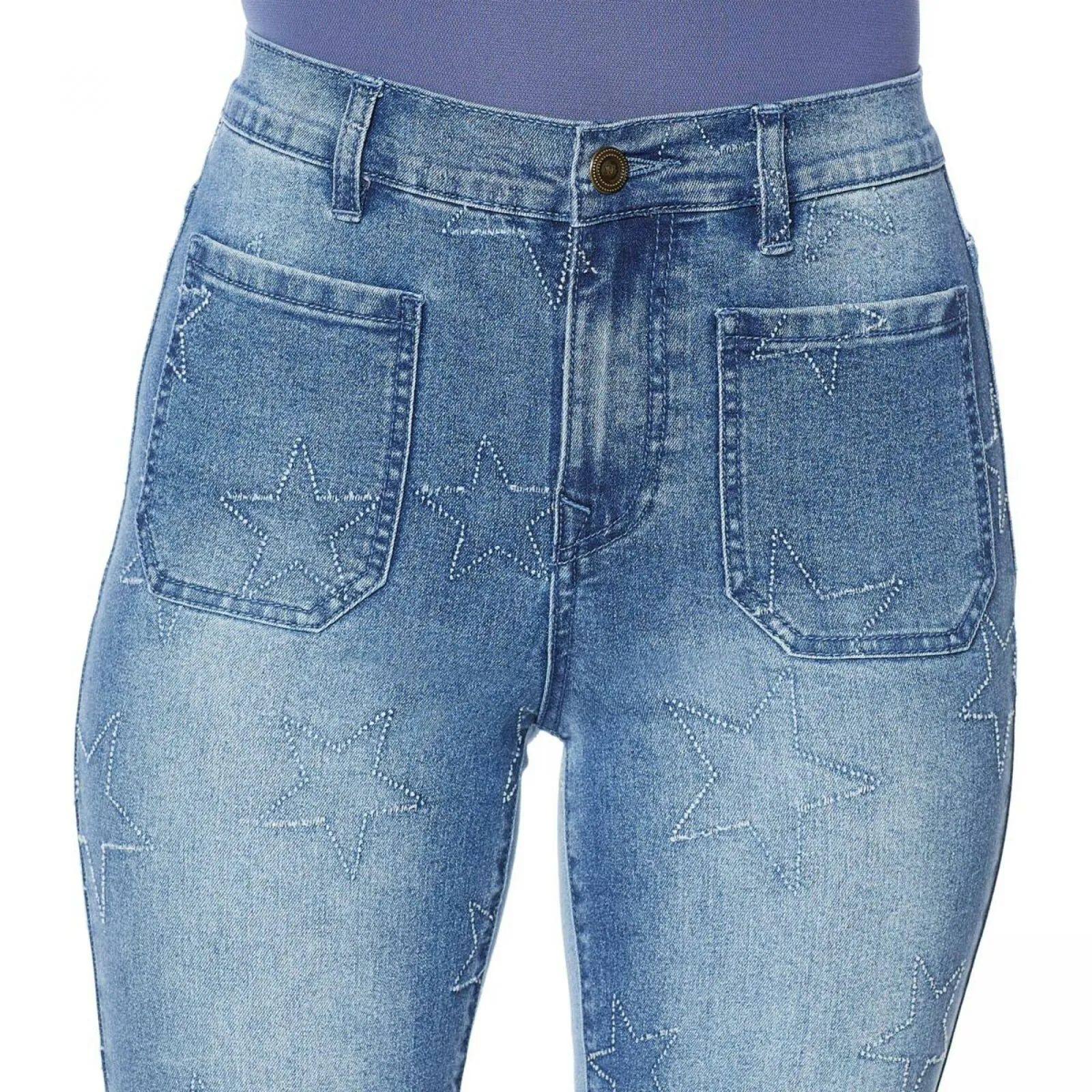 DG2 by Diane Gilman Women's Tall Star Needlepunch Cropped Jeans