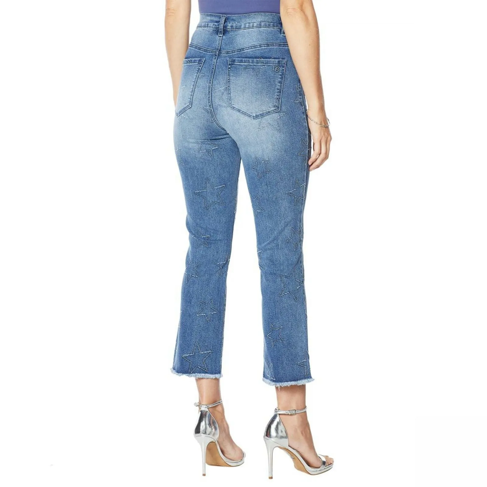 DG2 by Diane Gilman Women's Tall Star Needlepunch Cropped Jeans