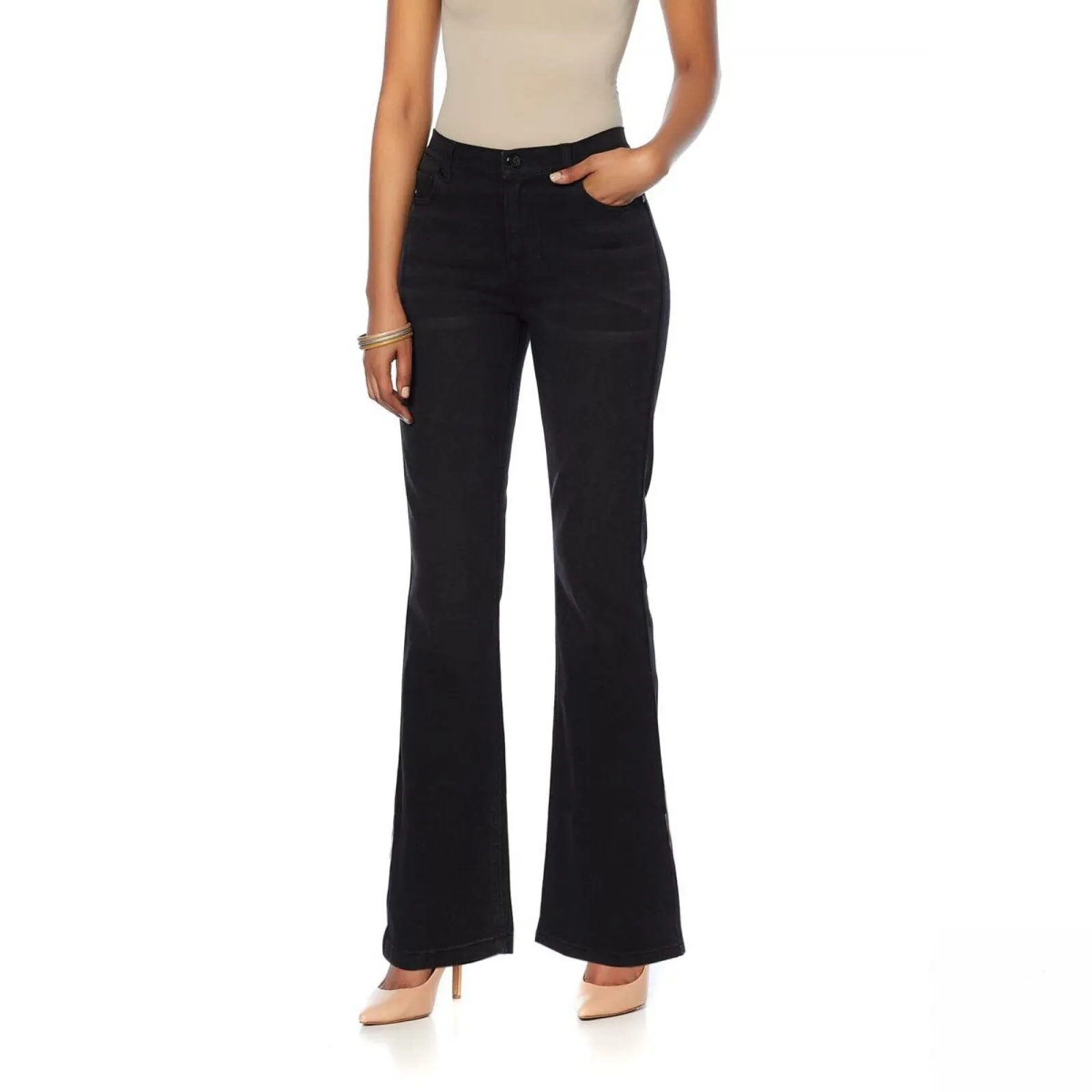 DG2 by Diane Gilman Women's Virtual Stretch Bootcut Jeans Black 4 Tall