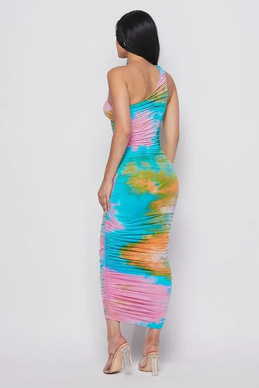 Dunty Shirring Tie Dye Maxi Dress-HOEA19430