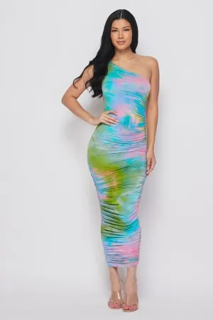 Dunty Shirring Tie Dye Maxi Dress-HOEA19430