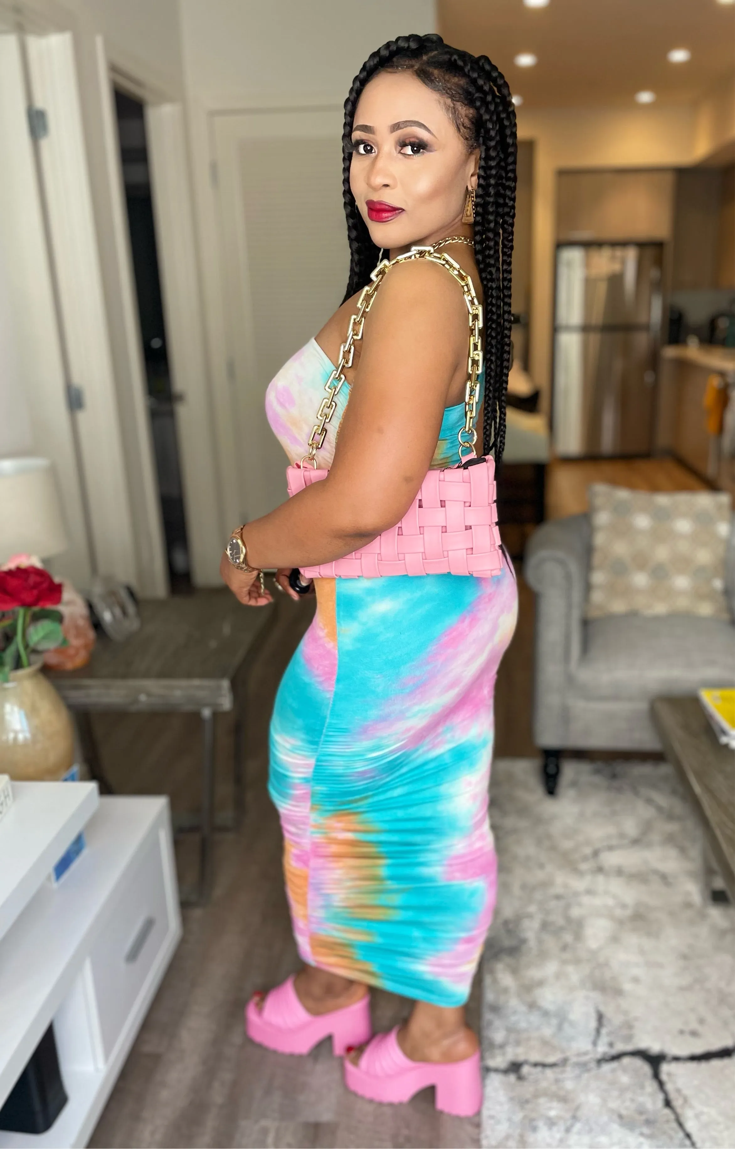 Dunty Shirring Tie Dye Maxi Dress-HOEA19430