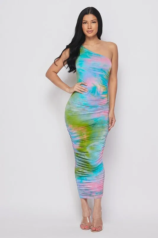 Dunty Shirring Tie Dye Maxi Dress-HOEA19430