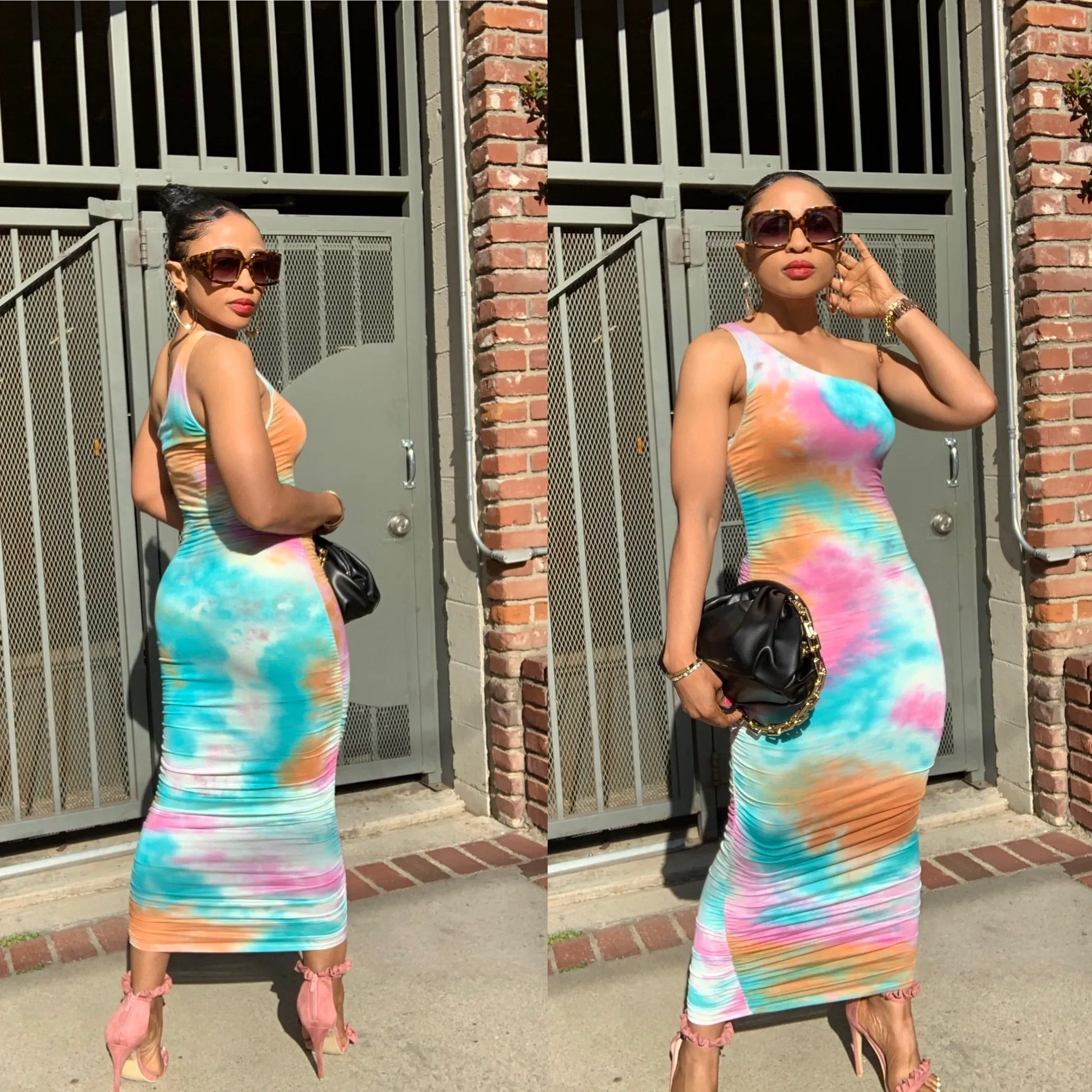 Dunty Shirring Tie Dye Maxi Dress-HOEA19430