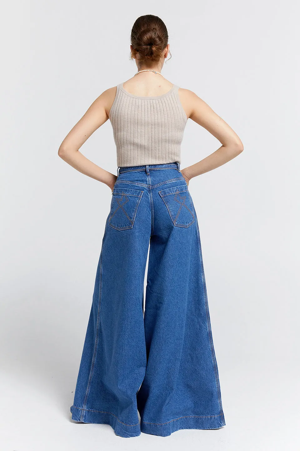 Duster Flared Jeans Washed Denim