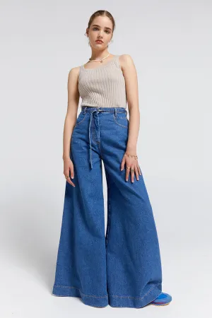 Duster Flared Jeans Washed Denim