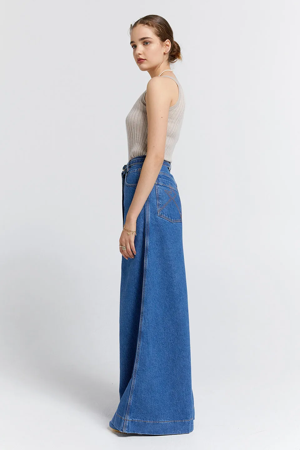 Duster Flared Jeans Washed Denim