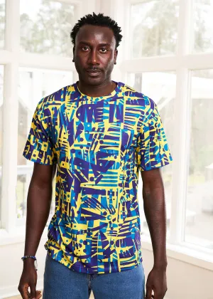 Edalo Men's African Print Active T-Shirt (Neon Tropical Stamp) - Clearance