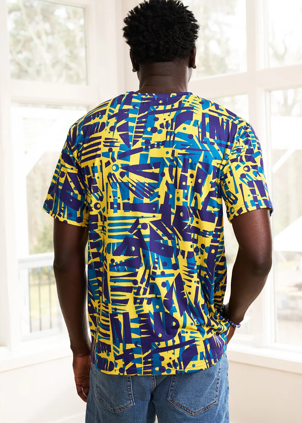 Edalo Men's African Print Active T-Shirt (Neon Tropical Stamp) - Clearance