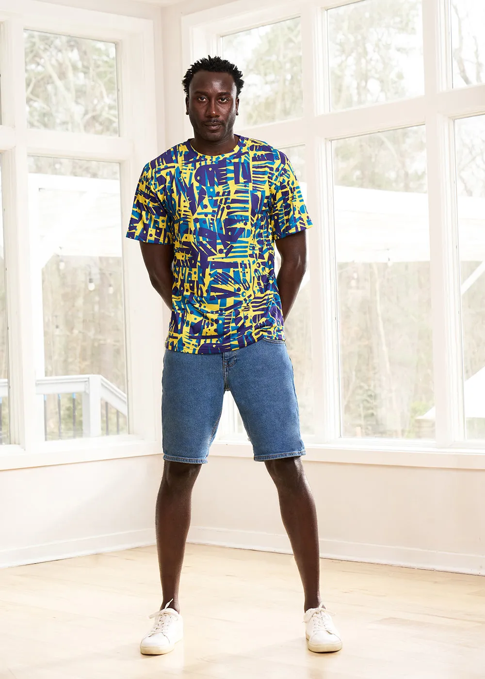 Edalo Men's African Print Active T-Shirt (Neon Tropical Stamp) - Clearance