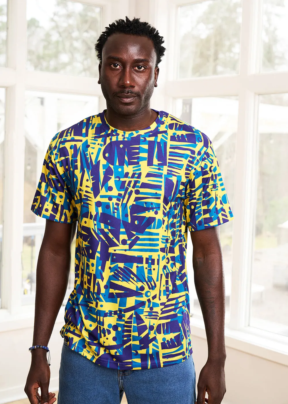 Edalo Men's African Print Active T-Shirt (Neon Tropical Stamp) - Clearance