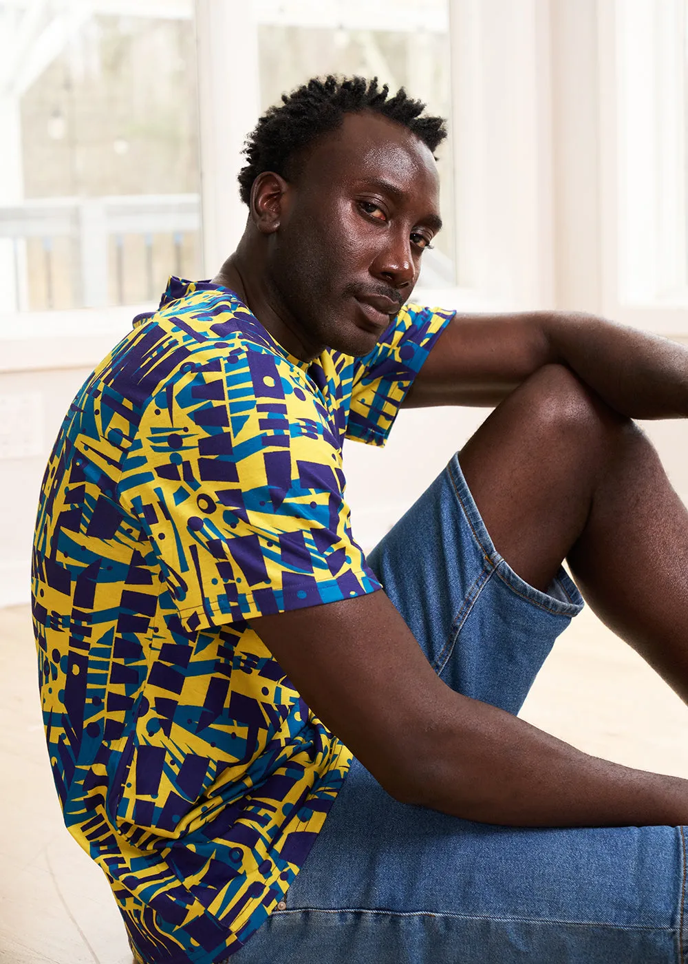 Edalo Men's African Print Active T-Shirt (Neon Tropical Stamp) - Clearance