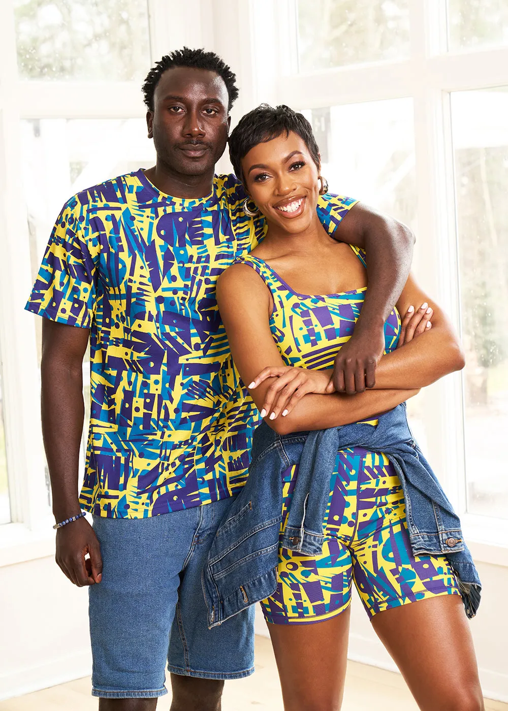Edalo Men's African Print Active T-Shirt (Neon Tropical Stamp) - Clearance