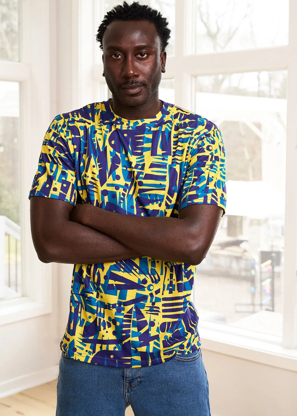 Edalo Men's African Print Active T-Shirt (Neon Tropical Stamp) - Clearance