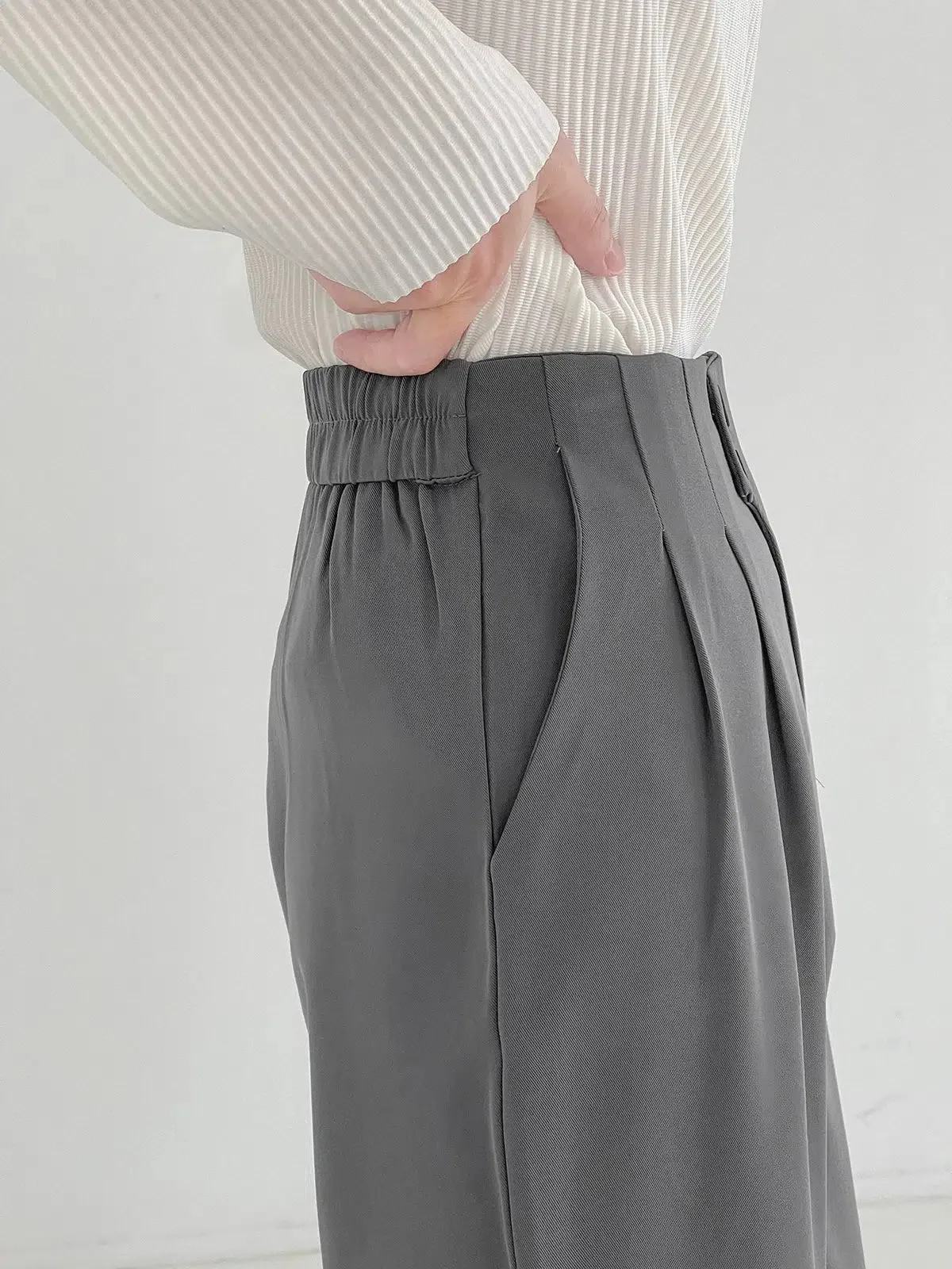 Elastic Waist High-Waisted Wide-leg Pants