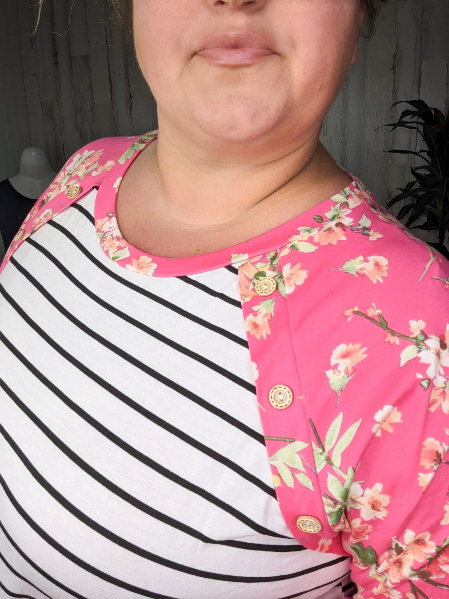 Eliza Striped Raglan w/Hot Pink Floral Sleeves
