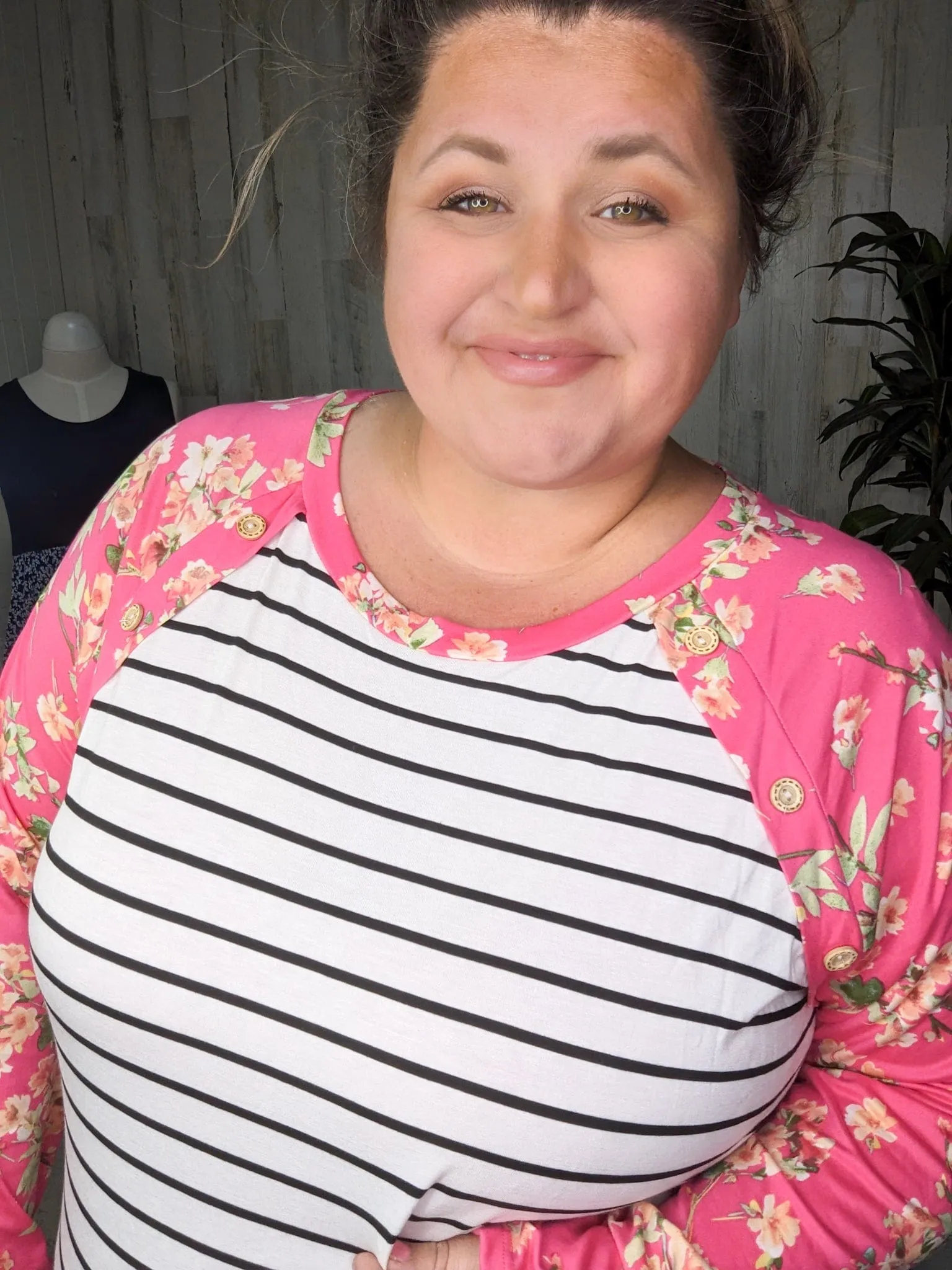 Eliza Striped Raglan w/Hot Pink Floral Sleeves