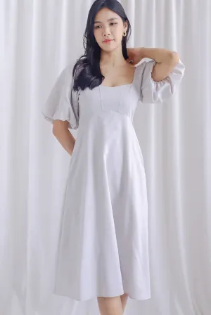 Ellie Puffy Sleeve Seam Bustier Midi Dress In Grey